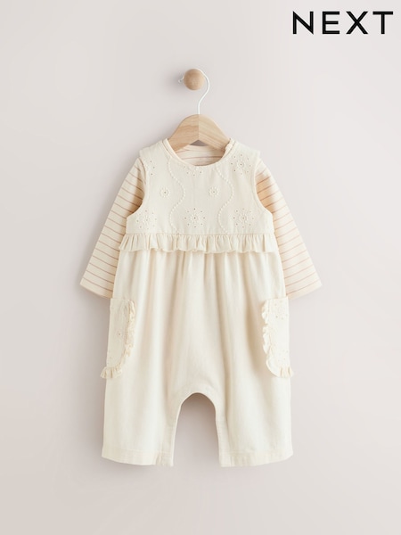 White Baby Long Sleeve Bodysuit & Dungarees Set (0mths-2yrs) (E65352) | $30 - $33