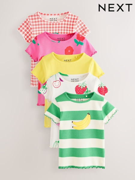 Red Short Sleeve Ribbed T-Shirts 5 Pack (3mths-7yrs) (E65353) | 823 UAH - 1,029 UAH
