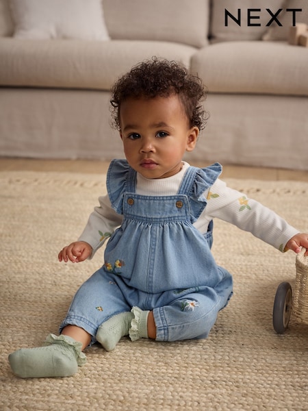 Jeans mit Blumenstickerei, Blau - Baby Long Sleeve Bodysuit & Dungarees Set (0mths-2yrs) (E65358) | 28 € - 31 €
