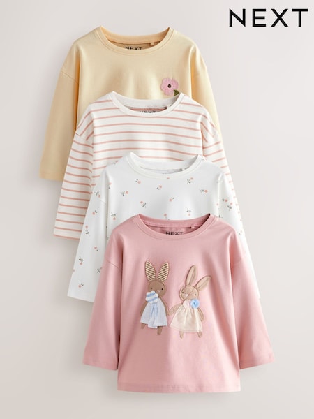 Pink/White 4 Pack Bunny Embroidered Long Sleeve T-Shirts (3mths-7yrs) (E65359) | 865 UAH - 1,029 UAH