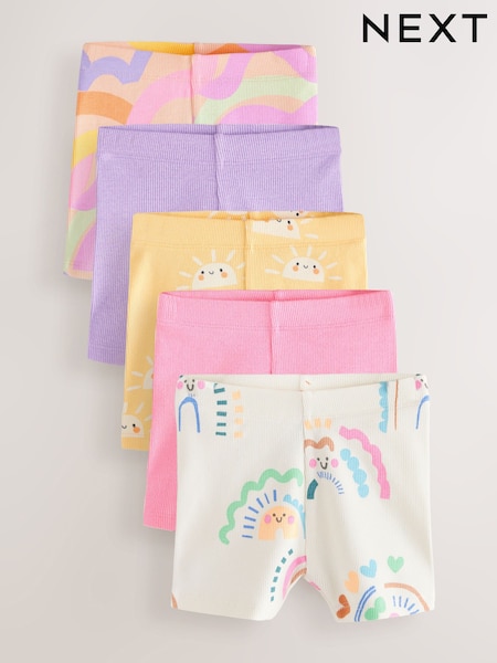 Rainbow Ribbed Cycle Shorts 5 Pack (3mths-7yrs) (E65366) | $24 - $30