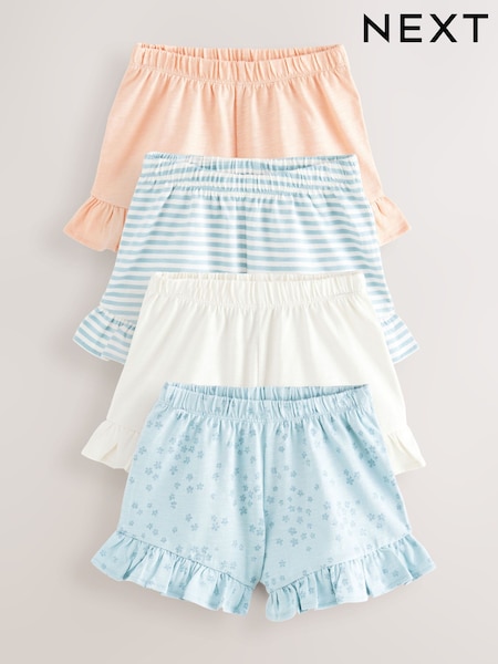 כחול  - Frill 100% Cotton Shorts 4 Pack (3mths-7yrs) (E65371) | ‏67‏₪ - ‏84‏ ₪