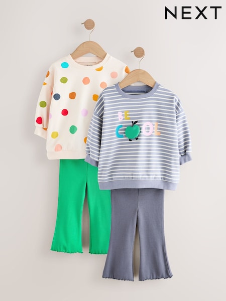 Blue T-Shirt & Flares 2 Pack Set (3mths-7yrs) (E65384) | 76 QAR - 90 QAR
