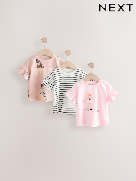 Pink Short Sleeve 100% Cotton T-Shirts 3 Pack (3mths-7yrs) (E65393) | 576 UAH - 741 UAH