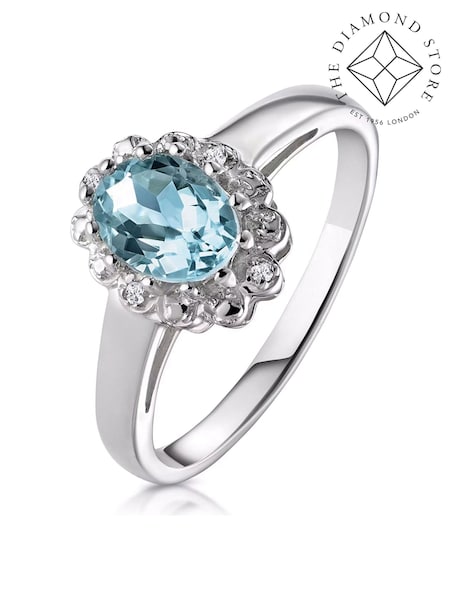 The Diamond Store White Aquamarine 0.70CT And Diamond 9K Ring (E65459) | €318