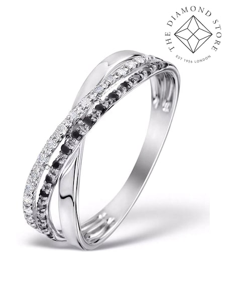 The Diamond Store Silver Tone Black Lab Diamond Crossover Ring 0.09ct In 925 (E65463) | €224