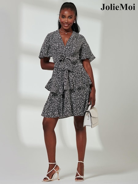 Jolie Moi Black Wrap Front Mini Dress (E65484) | €31