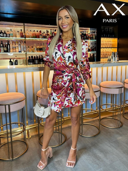 AX Paris Mini Cerise Printed 3/4 Sleeves Waist Side Tie Brown Dress (E65485) | €28