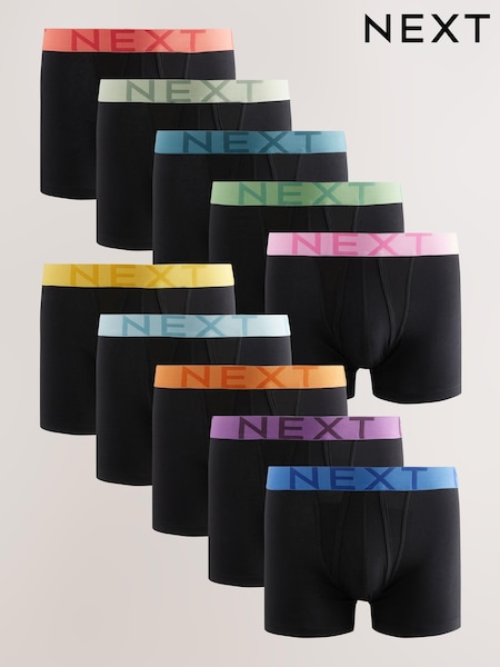 Black Bright Waistband 10 pack A-Front Boxers (E65546) | €53