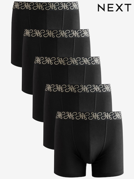 Black Metallic Pattern Waistband Trunks Boxers 5 Pack (E65551) | LEI 182