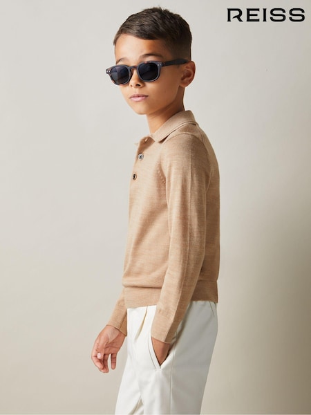 Reiss Camel Melange Trafford 9-14 yrs Merino Wool Polo Shirt (E65573) | €50