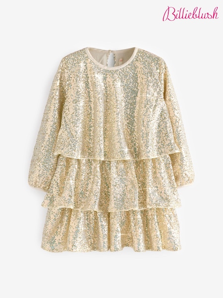 Billieblush Gold Sequin Party Occasion Tiered Dress (E65653) | 413 LEI