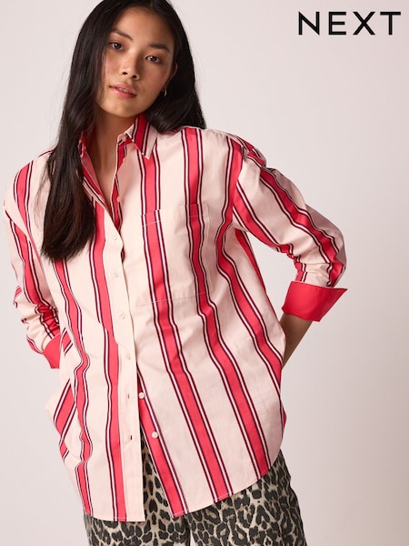 Red/Ecru Stripe Oversized 100% Cotton Shirt (E65931) | €21