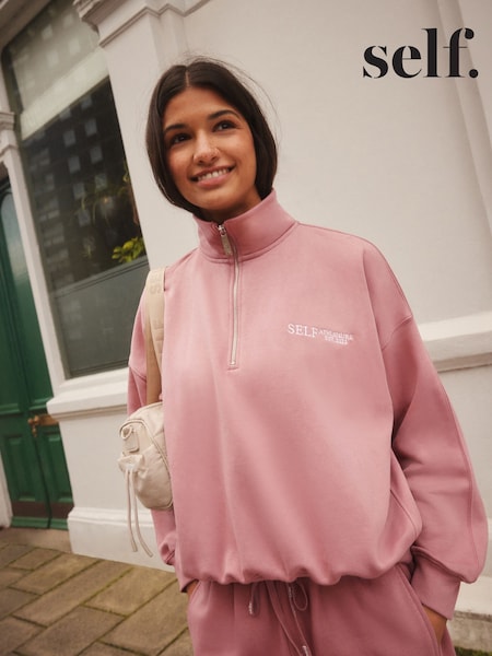 ורוד - Self. Half Zip Sweatshirt (E65960) | ‏141‏₪