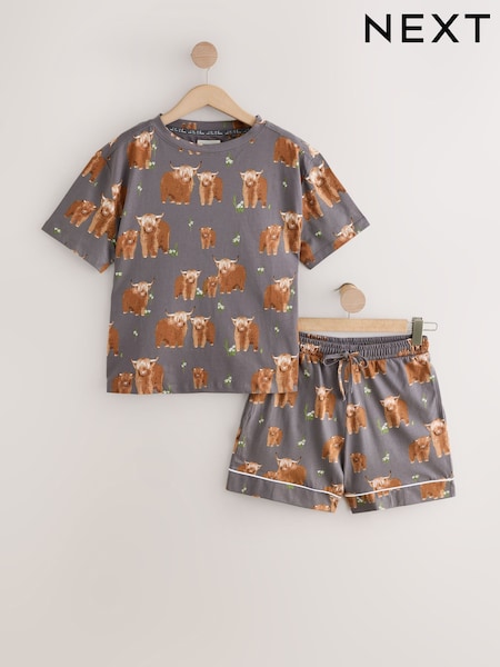 Charcoal Grey Hamish the Highland Cow 100% Cotton Short Sleeve Pyjamas (E66036) | R$ 175