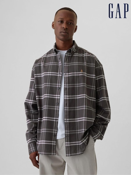 Gap Dark Grey Check Bear Long Sleeve Oxford Shirt (E66045) | €23