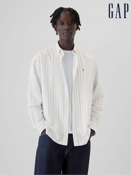 Gap White Stripe Bear Long Sleeve Oxford Shirt (E66046) | €23