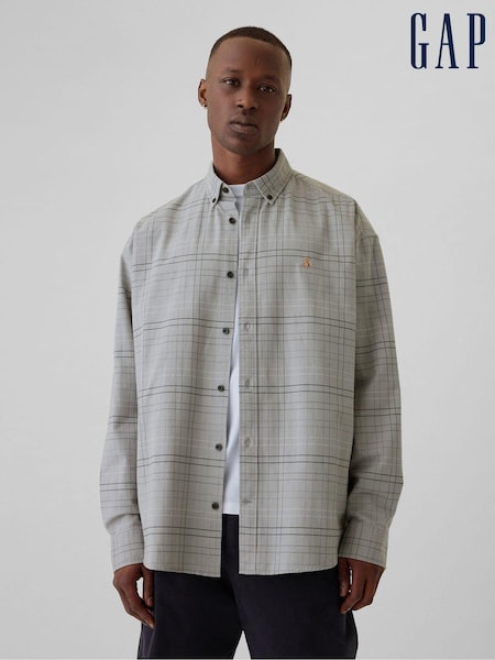 Gap Light Grey Check Bear Long Sleeve Oxford Shirt (E66047) | €23