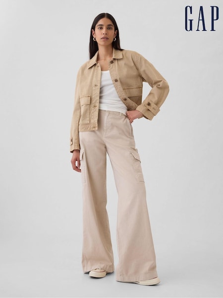 Gap Beige Mid Rise Cotton Baggy Cargo Trousers (E66066) | €34