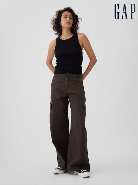 Gap Dark Brown Mid Rise Cotton Baggy Cargo Trousers (E66069) | €34