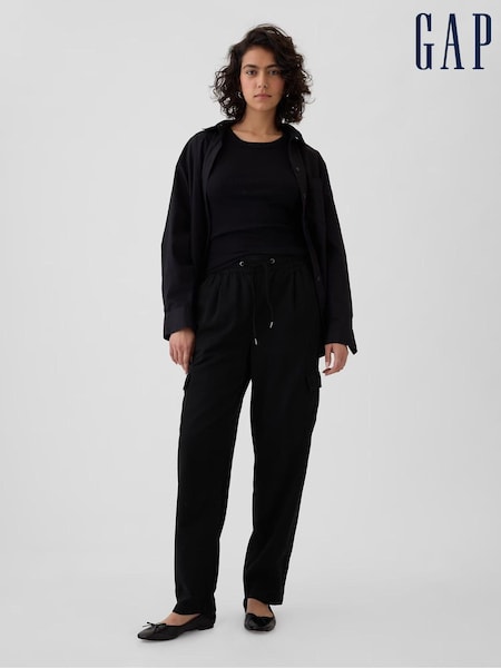 Gap Black Pull On Soft Twill Tapered Cargo Trousers (E66079) | €34