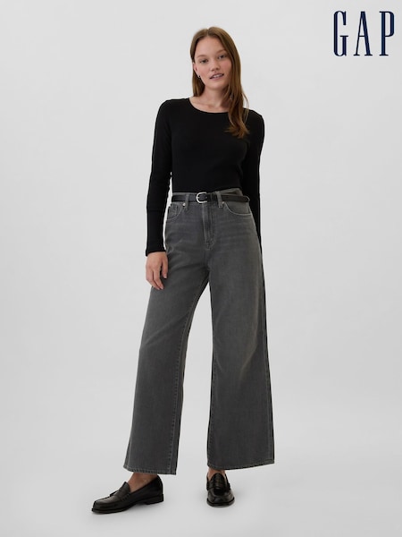 Gap Black Wash Cotton High Waisted Wide Leg Jeans (E66083) | €59