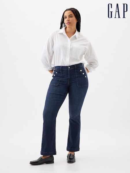 Gap Blue Mid Rise Stretch Button Detail Bootcut Jeans (E66090) | €53