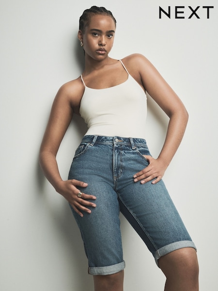 Mid Blue Hourglass Knee Length Bermuda Denim Shorts (E66103) | 919 UAH