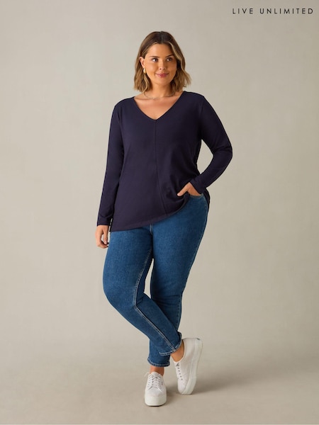 Live Unlimited Blue Curve 100% Cotton Slub V-Neck Long Sleeve T-Shirt (E66138) | €26