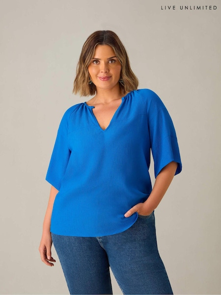 Live Unlimited Blue Curve Textured Raglan Sleeve Blouse (E66150) | €44