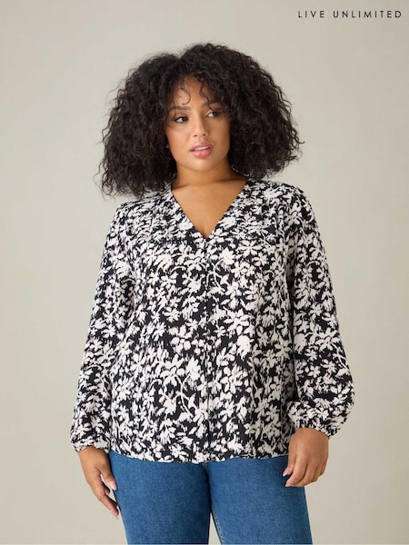 Live Unlimited Curve Floral V-Neck Button Blouse (E66152) | €45