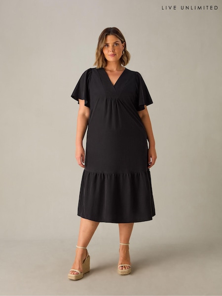 Live Unlimited Curve Ruffle Sleeve V-Neck Midi Dress (E66166) | €52