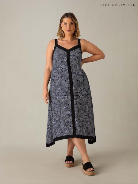 Live Unlimited Black Curve Abstract Spot Colourblock Hanky Hem Midi Dress (E66171) | €43.50