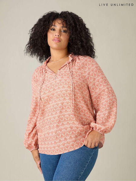 Live Unlimited Red Curve Geo Ruched Neck Blouse (E66176) | €60