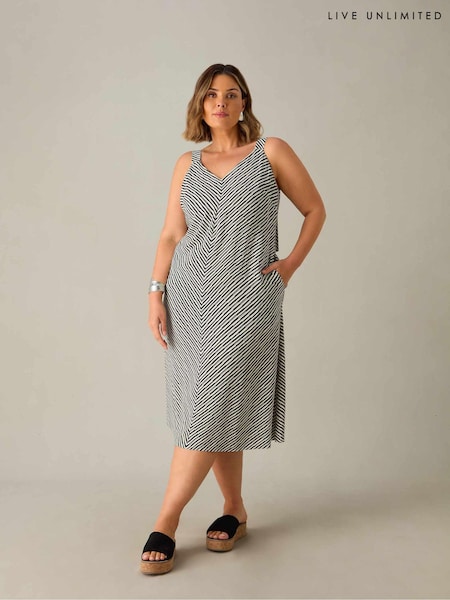 Live Unlimited Black Curve Mono Stripe D-Ring Midi Dress (E66177) | €39