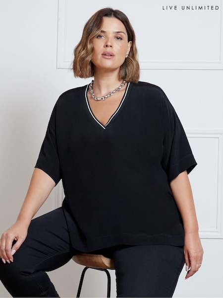 Live Unlimited Black Curve V-Neck Stripe Trim Top (E66180) | €40