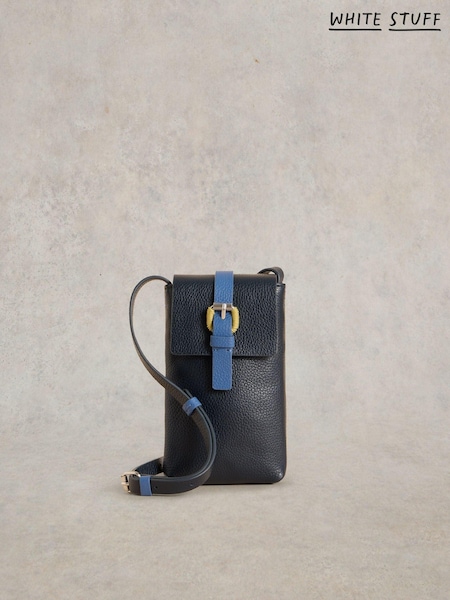 White Stuff Blue Clara Buckle Leather Phone Bag (E66184) | €54