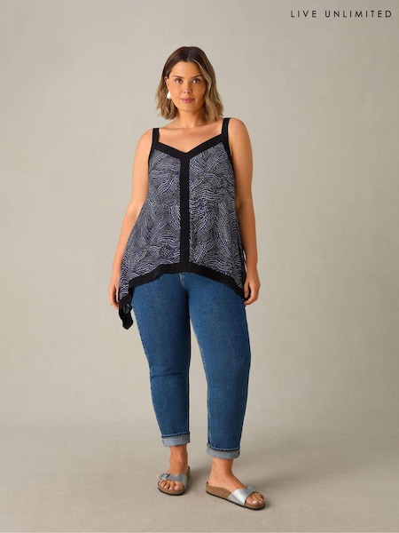 Live Unlimited Black Curve Abstract Spot Colourblock Hanky Hem Top (E66191) | €37