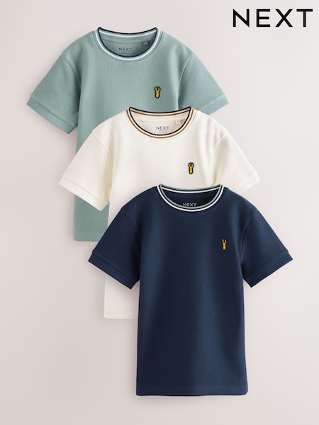 Blanco/Azul/Verde - Short Sleeve Textured T-Shirts 3 Pack (3-16yrs) (E66200) | 41 € - 50 €
