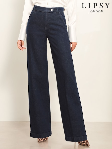 Lipsy Blue Petite High Waist Tailored Wide Leg Jeans (E66211) | €51