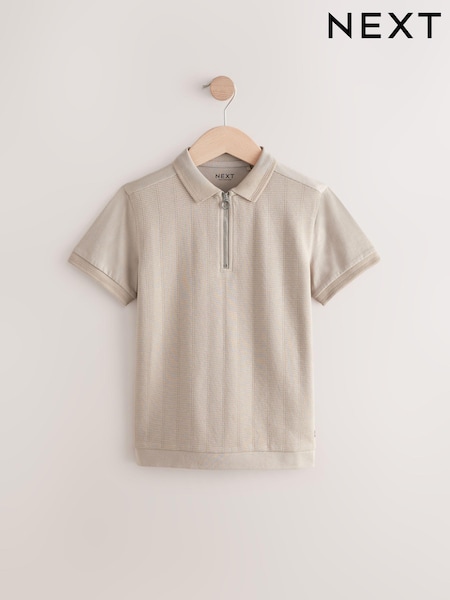 Stone Textured Short Sleeve Quarter Zip Polo Shirt (3-16yrs) (E66264) | €16 - €23