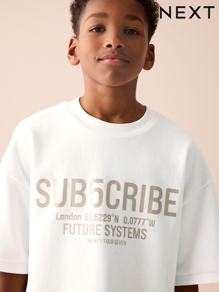 White Sub5cribe - Graphic Print Heavyweight Short Sleeve T-Shirt (3-16yrs) (E66270) | ‏30 د.إ.‏ - ‏ 56‏ د.إ.