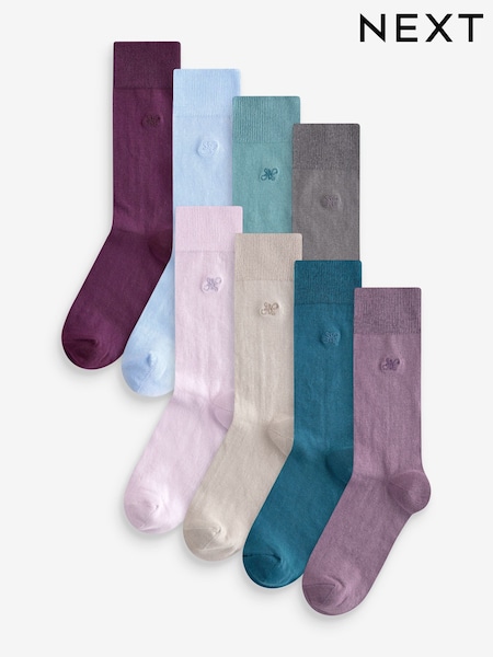 Purple/Blue 8 Pack Embroidered Lasting Fresh Socks (E66350) | €12.50