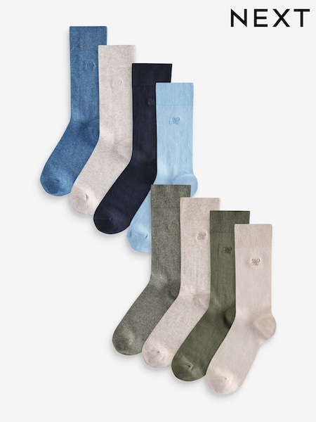 Blue/Grey/Green 8 Pack Embroidered Lasting Fresh Socks (E66353) | €11.50