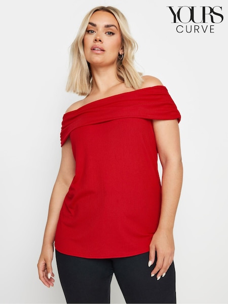 Yours Curve Red Deep Fold Bardot Top (E66361) | 109 QAR