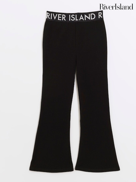 River Island Black Girls 100% Cotton Waistband Kickflare Trousers (E66410) | AED58