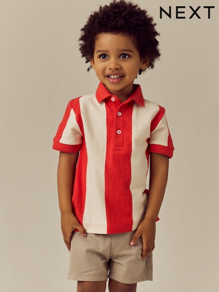 Red/White Stripe 100% Cotton Short Sleeve Textured Polo Shirt (3mths-7yrs) (E66446) | $17 - $21
