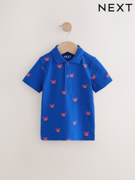 Cobalt Blue 100% Cotton Short Sleeve All-Over-Print Polo Shirt (3mths-7yrs) (E66453) | €11 - €14