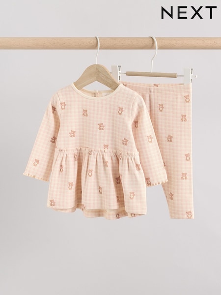 Pink Gingham Bear Print Long Sleeve Peplum Top & Leggings Baby Set (E66456) | EGP660 - EGP780