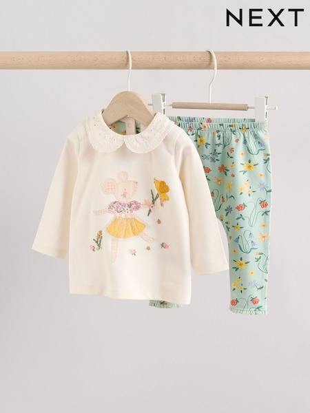 White/Yellow Floral Mouse Baby Long Sleeve Top And Leggings Set (E66461) | EGP780 - EGP900